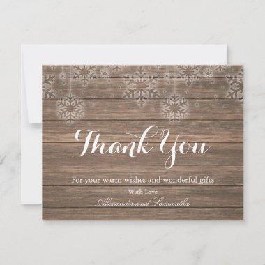 Rustic Wood Winter Snowflake Thank You Invitations