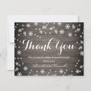 Rustic Wood Winter Snowflake Thank You Invitations