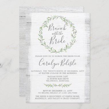 Rustic Wood Wreath Bridal Shower Brunch Invitations