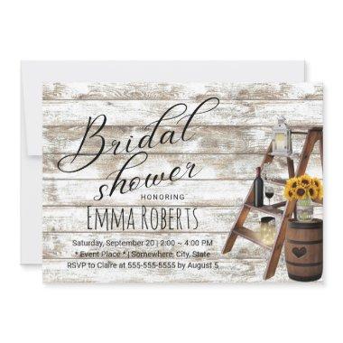 Rustic Wooden Ladder Sunflower Jar Bridal Shower Invitations