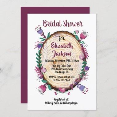 Rustic Woodland Folk Art Flowers Bridal Shower Invitations