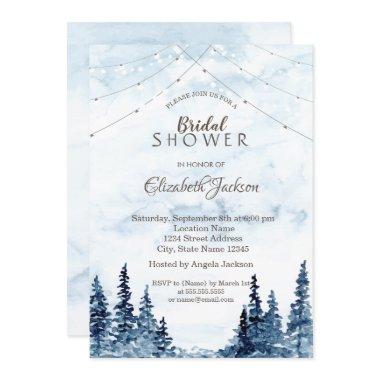 Rustic Woodland, String Lights, Watercolor Invitations