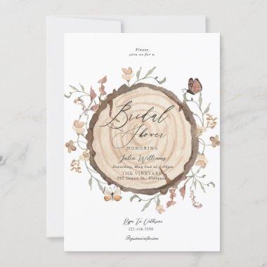 Rustic Woodland Wood Slice Bridal Shower Wedding Invitations