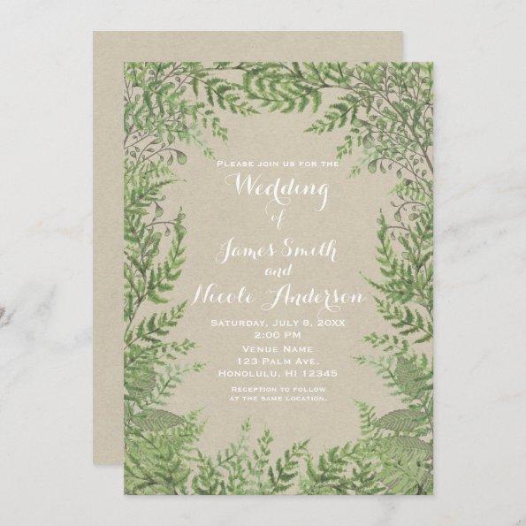 Rustic Woodsy Botanical Leaves Kraft Wedding Invitations
