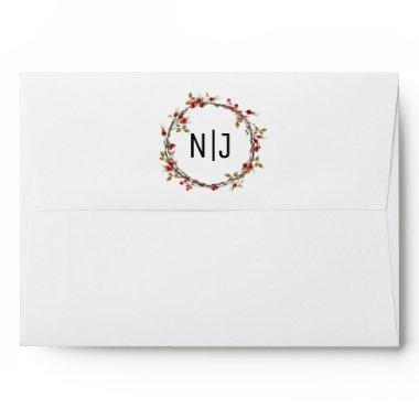 Rustic Woodsy Cranberry Berries Holiday Wreath Envelope