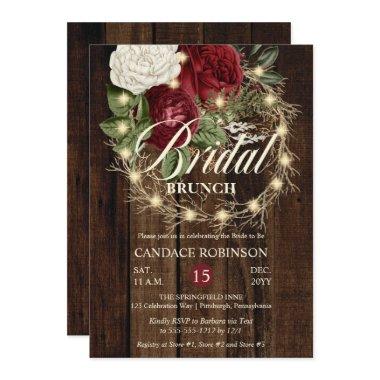 Rustic Woodsy Lighted Wreath Bridal Brunch Invitations