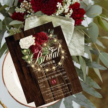 Rustic Woodsy Lighted Wreath Bridal Shower Invitations