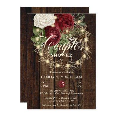 Rustic Woodsy Lighted Wreath Couple's Shower Invitations