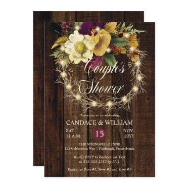 Rustic Woodsy Lighted Wreath Couple's Shower Invitations