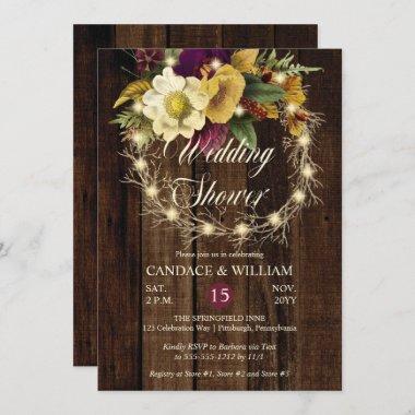 Rustic Woodsy Lighted Wreath Wedding Shower Invitations