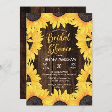 Rustic Woodsy Wood | Sunflowers Bridal Shower Invitations
