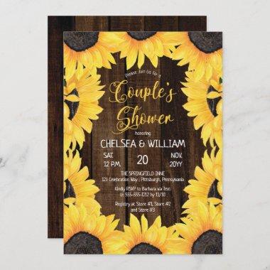 Rustic Woodsy Wood | Sunflowers Couple's Shower Invitations