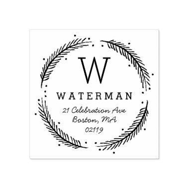 Rustic Wreath Monogram Rubber Stamp