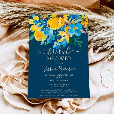 Rustic yellow blue floral watercolor bridal shower Invitations