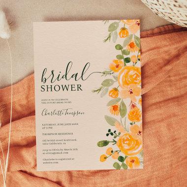 Rustic yellow floral watercolor fall bridal shower Invitations