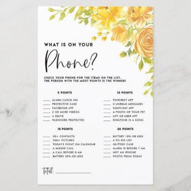 Rustic Yellow Flowers Bridal Shower Phone Game