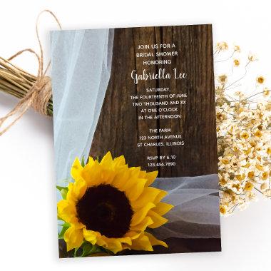 Rustic Yellow Sunflower Barn Wood Bridal Shower Invitations
