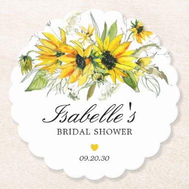 Rustic Yellow Sunflower Bridal Shower Paper Coaster