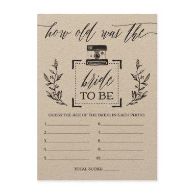 RusticHow Old Was the Bride Bridal Shower Game Enclosure Invitations