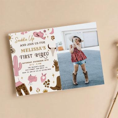 Saddle Up Wild West Rodeo Cowgirl Birthday Photo Invitations