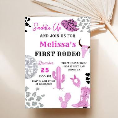 Saddle Up Wild West Rodeo Disco Cowgirl Birthday Invitations