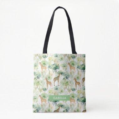 Safari Animal - Giraffe Pattern Sage Green Tote Bag