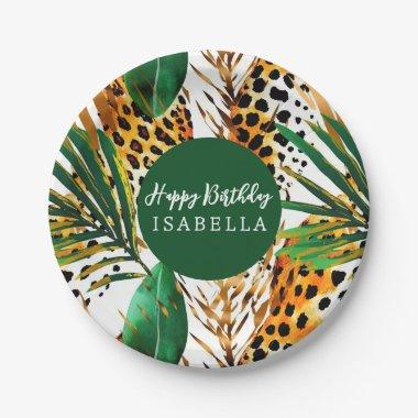 Safari Animals' Fur Prints & Palm Leaves Boho Paper Plates