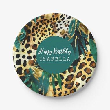 Safari Animals' Fur Prints Pattern Boho Bold Green Paper Plates