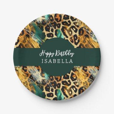 Safari Animals' Fur Prints Pattern Boho Green Gold Paper Plates