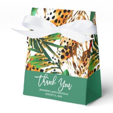 Safari Animals' Fur Prints Pattern Green Leaves Favor Boxes