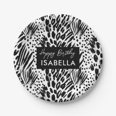 Safari Animals' Fur Prints Patterns Black & White Paper Plates