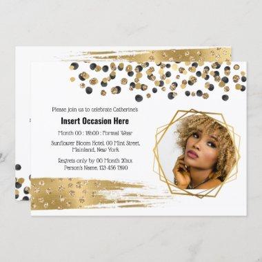 Safari gold black bridal party glitter confetti Invitations