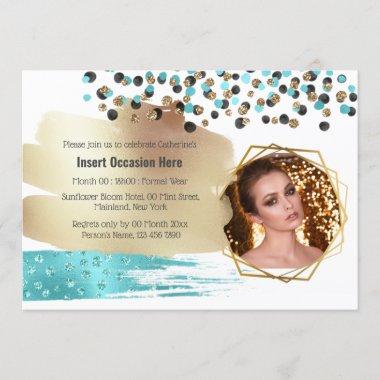 Safari gold blue cheetah spots confetti glitter Invitations