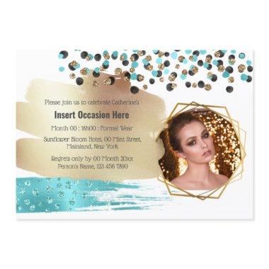 Safari gold blue cheetah spots confetti glitter Invitations