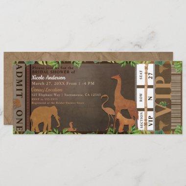 Safari Jungle Brown Animals Bridal Shower Ticket Invitations