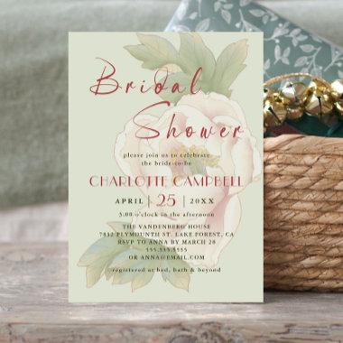 Sage and Blush Peony Rose Bridal Shower Invitations