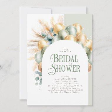 Sage and Gold Boho Arch Elegant Bridal Shower Invitations