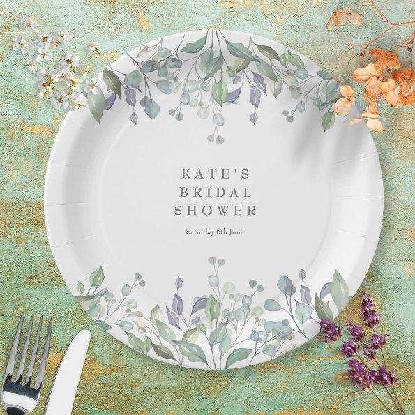 Sage and Lilac Floral Bridal Shower Paper Plates