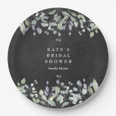 Sage and Lilac Floral Chalkboard Bridal Shower Paper Plates