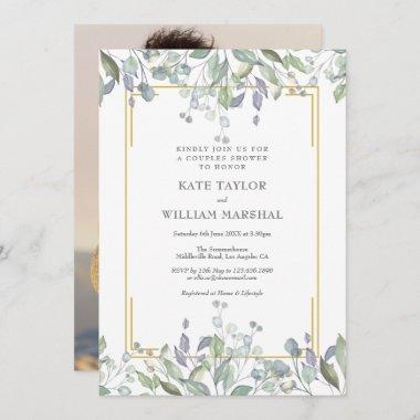 Sage and Lilac Floral Wedding Couples Shower Photo Invitations