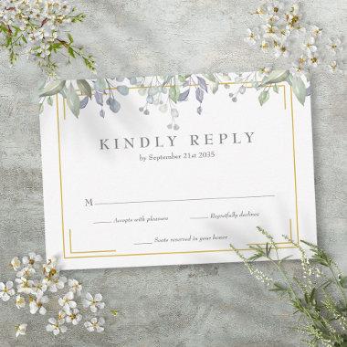 Sage and Lilac Greenery Watercolor Floral RSVP Card