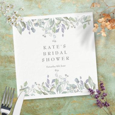 Sage and Lilac Watercolour Floral Bridal Shower Napkins