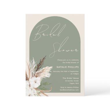 Sage Boho Arch Beige Floral Bridal Shower Invitations