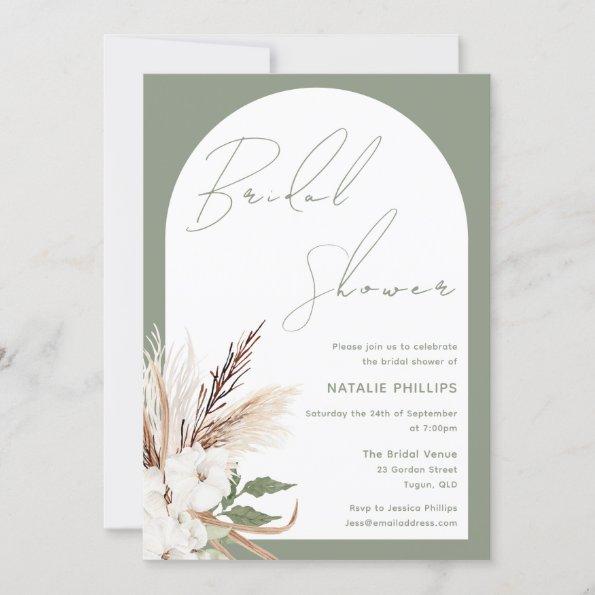 Sage Boho Arch White Floral Bridal Shower Invitations