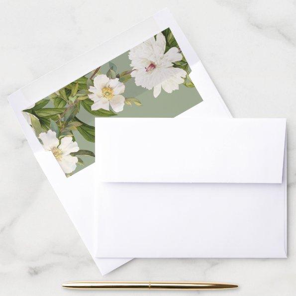 Sage Envelope Liner Vintage White Floral Wedding