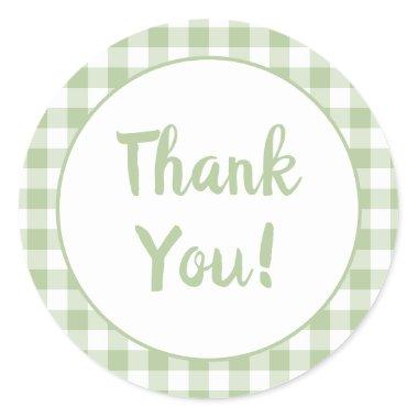 Sage Gingham Thank You Classic Round Sticker
