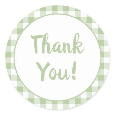 Sage Gingham Thank You Classic Round Sticker