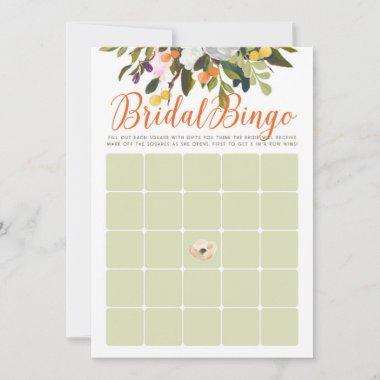 Sage Green and Orange Bridal Bingo Game Invitations