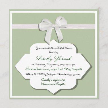 Sage Green and White Bow Bridal Shower Invitations