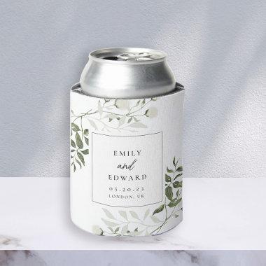Sage Green and White Floral Wedding Favor Can Cooler